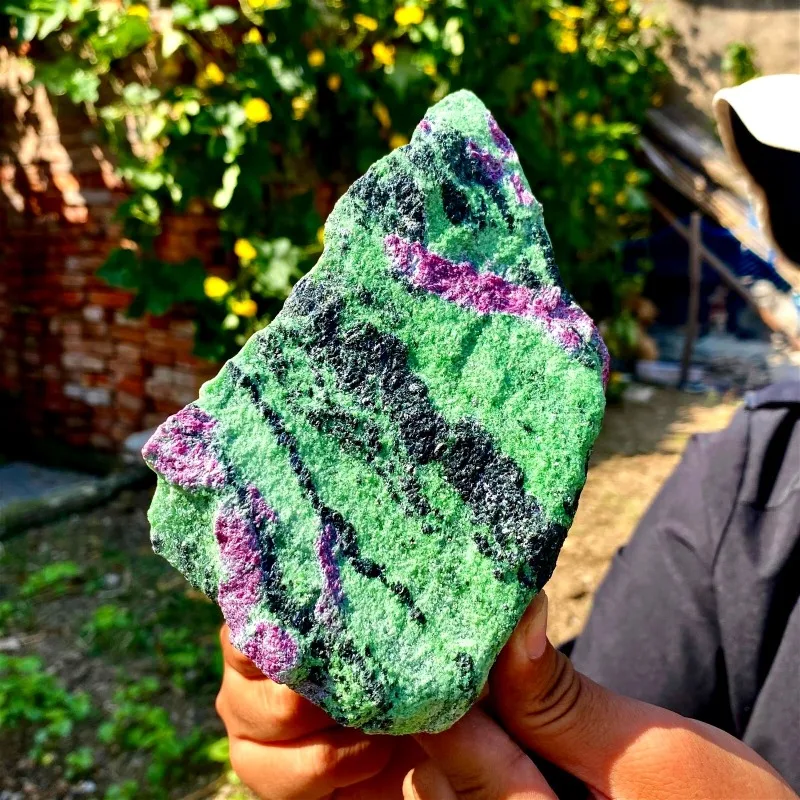 Natural, high-quality Ruby in Zoisite stone - irregularly shaped red and green rough stones, unpolished and rough - view 2