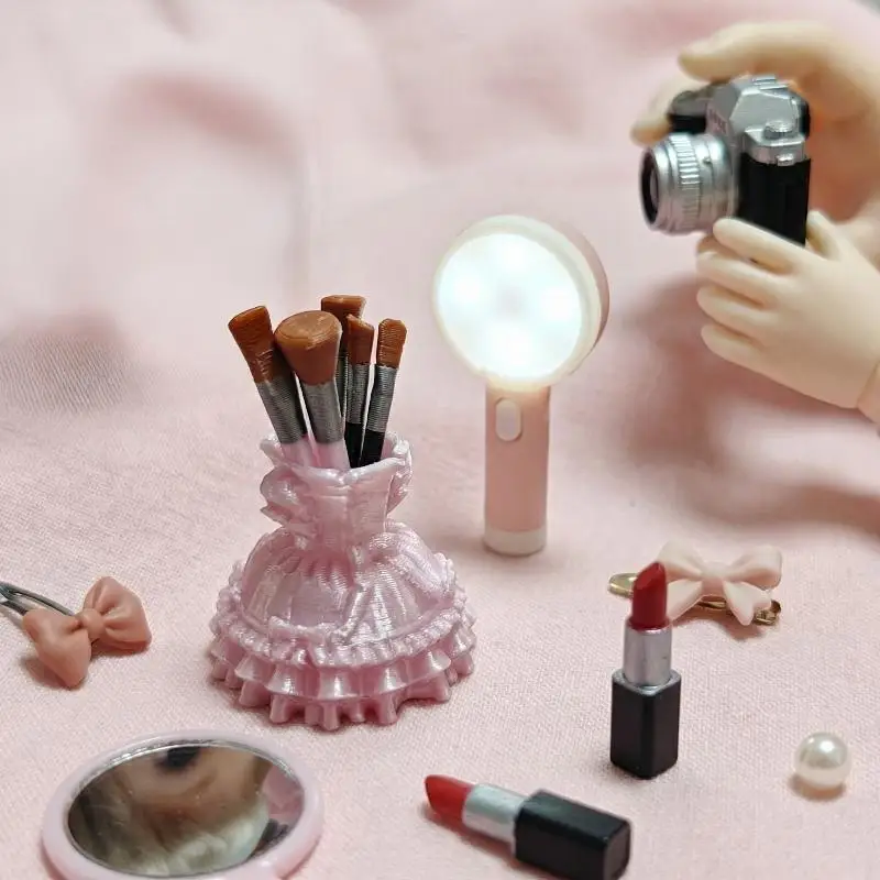 1 Set Miniature Scene Dressing Table Ornament 1/12 Scale Dollhouse Simulation Dance Skirt Makeup Brush Model For Doll Accessory view 3