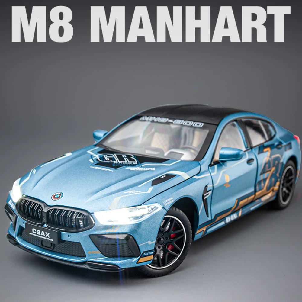 1:24 M8 미니어처 스포츠카 모델 장난감 합금 다이캐스트 사운드 라이트 도어 오픈 풀백 쇼크 흡수 경찰차 어린이 선물