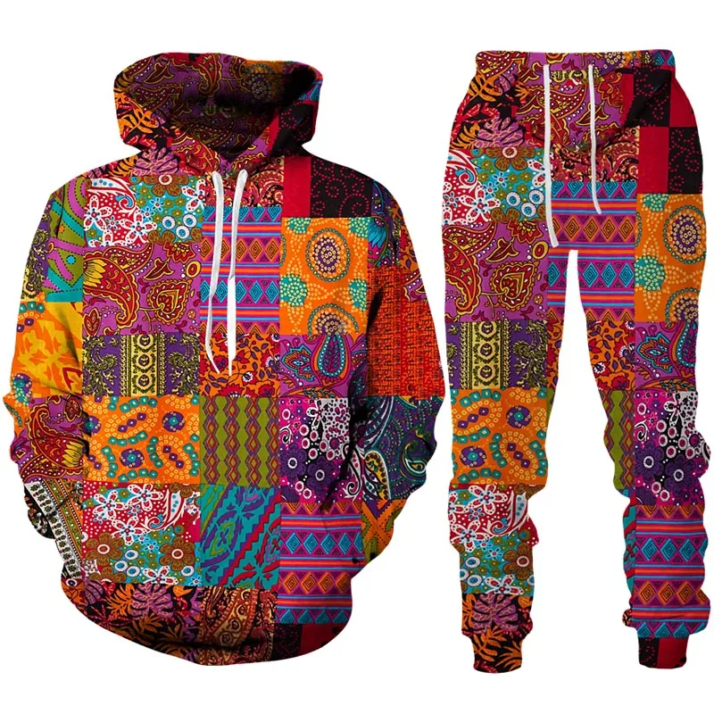 Herbst afrikanisches Spleißen 3d gedruckt Hoodie Anzug Männer Sweatshirts Jogging hose Mode lässig zweiteiligen Trainings anzug Set Herren bekleidung