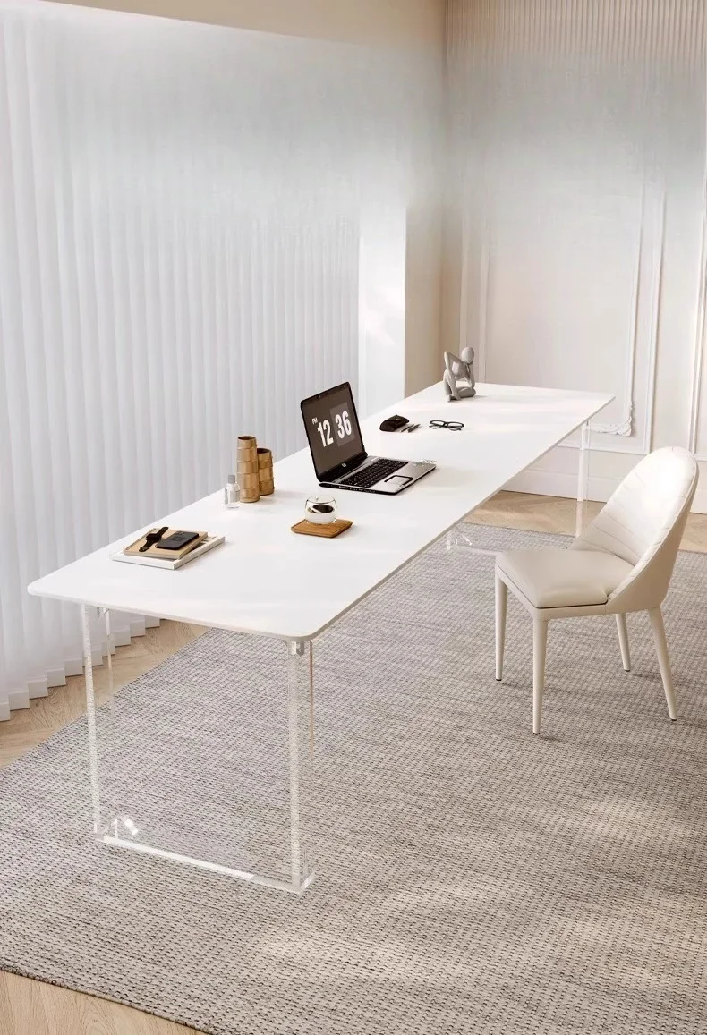 Компьютерный стол, белая простая каменная плита, подвесной стол для домашнего использования, двойной рабочий стол для учебы