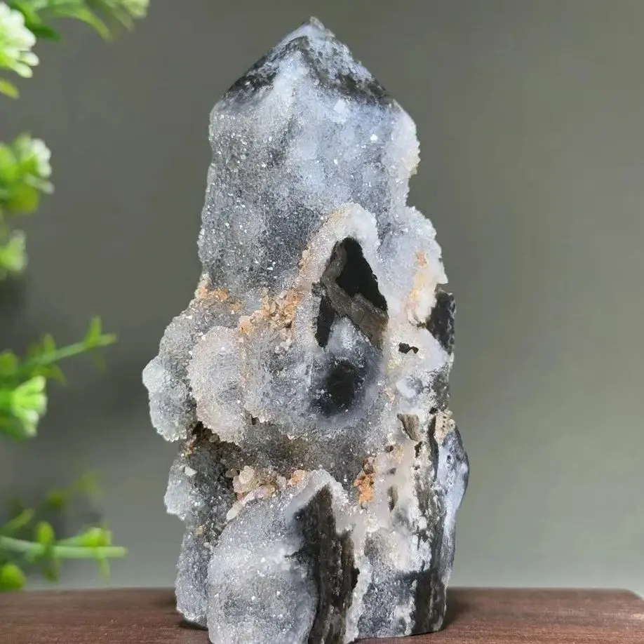 Natural Black Geode Sphalerite Tower Obelisk Wand-Mineral Specimen Collection-Druzy Rough Crystal Tower Gemstone Home Decor Gift