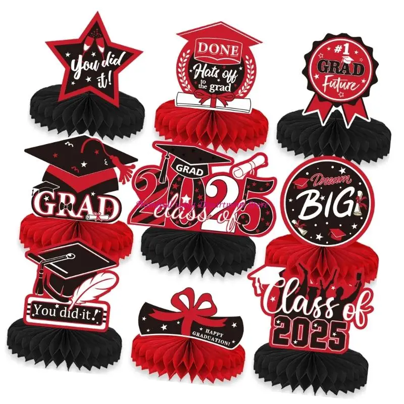 Pack Of 9 Graduation Season Honeycomb Table Decorations For Parties And Celebration In Elegant Bright Color