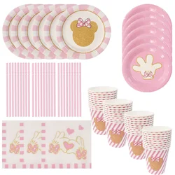 New Disney Pink Minnie Mouse 1st Birthday Party Disposable Tableware Decoration Baby Girls' Favorite Party Decoration Series