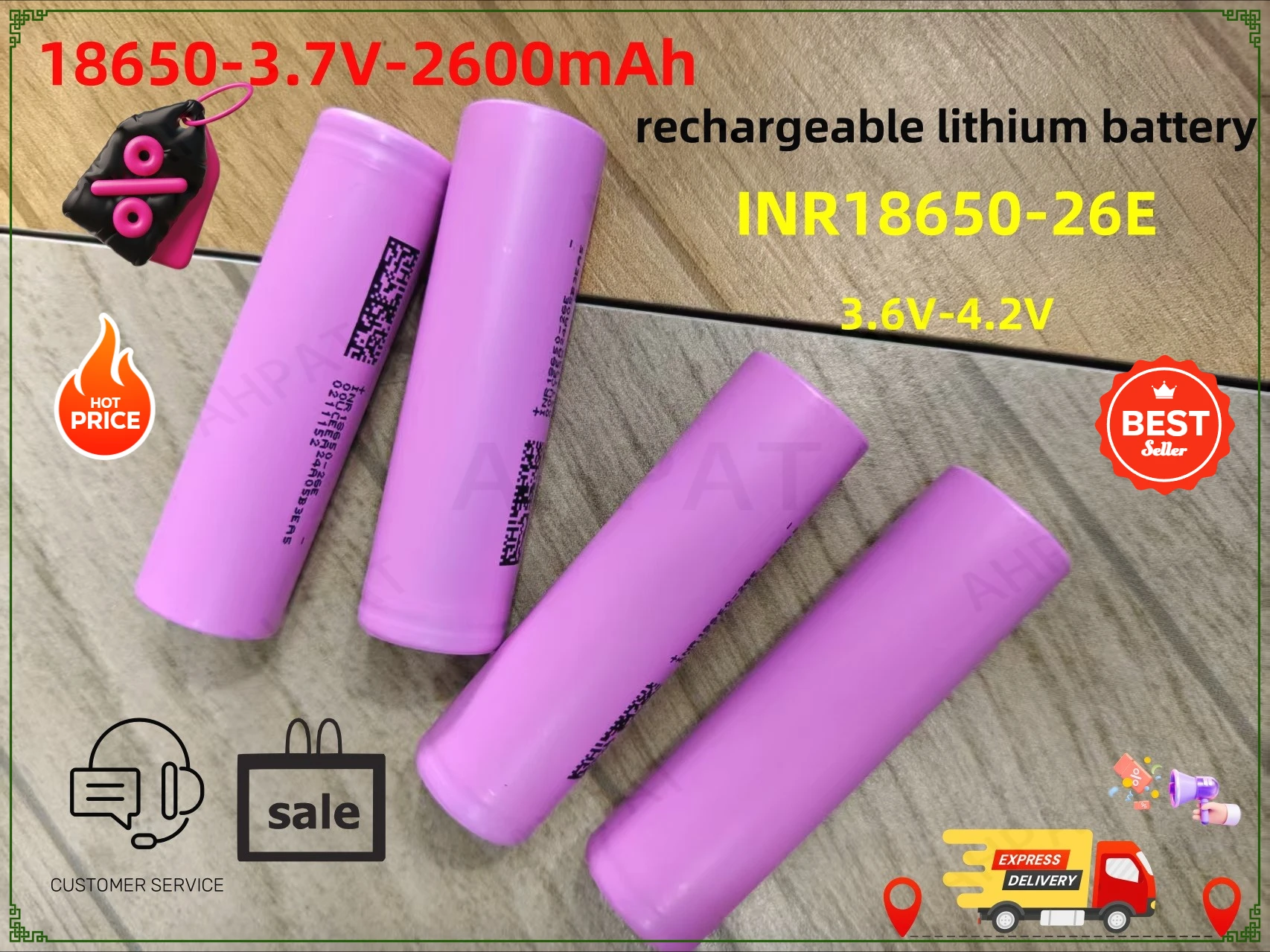 INR18650 26E 3.7V Rechargeable 2600mAh 3.6V-4.2V Lithium High Current 30A Power Batteries,for Screwdriver Tool Toys Flashlight..