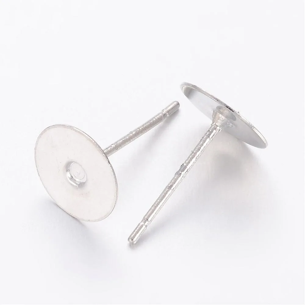 50pcs Stud Earrings Components Brass Head and Stainless Steel Pin Lead Free Cadmium Free and Nickel Free  Tray: 8mm 12mm