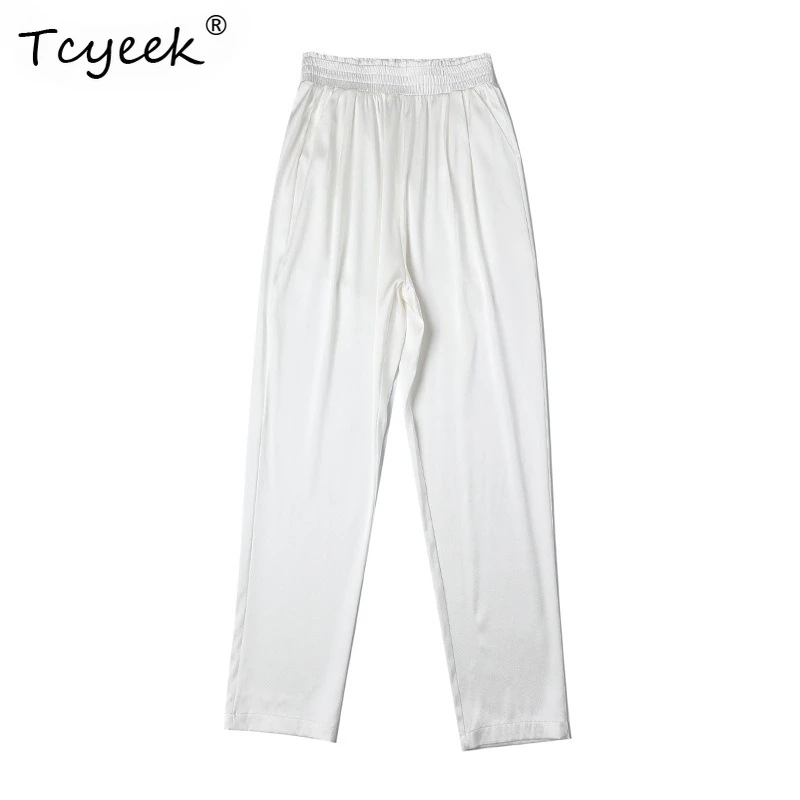 

Tcyeek 95% Mulberry 5% Spandex Summer Women's Pants Thin Nine Point Slimming High Waisted Harun Pants Брюки Женские Летние