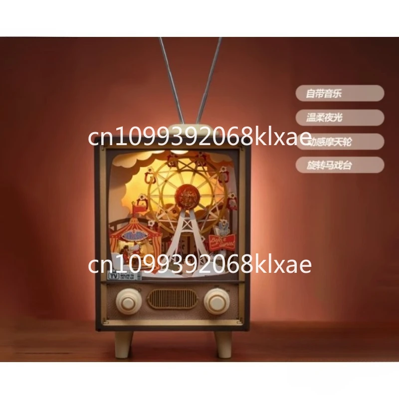 

Sunset amusement park carousel music box wooden model 3D three-dimensional DIY handmade building block