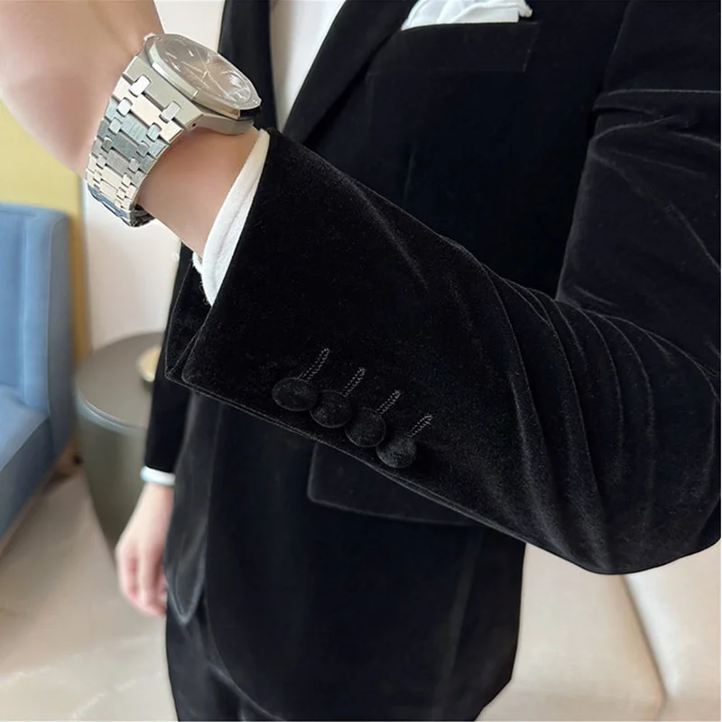 Autumn Winter Thickened Gold Velvet Suit Jacket Luxury Solid Color High Quality Men Formal Business Slim Fit Social Party Tuxedo