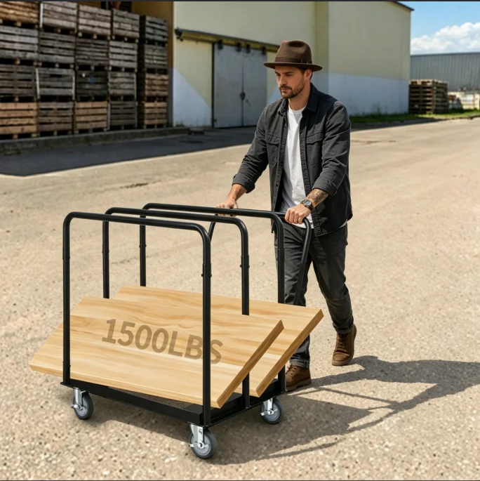 1500 LBS Heavy-Duty Panel Cart, 38.4×24×39in, Four-Wheel Dolly for Effortless Cargo Hauling