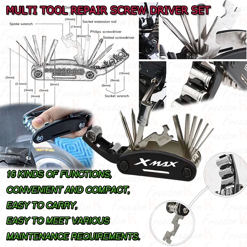 For Xmax X-MAX 300 250 400 Xmax300 Xmax400 Accessories Motorcycle Multifunction Tool Repair 16 Functions Screwdriver Set