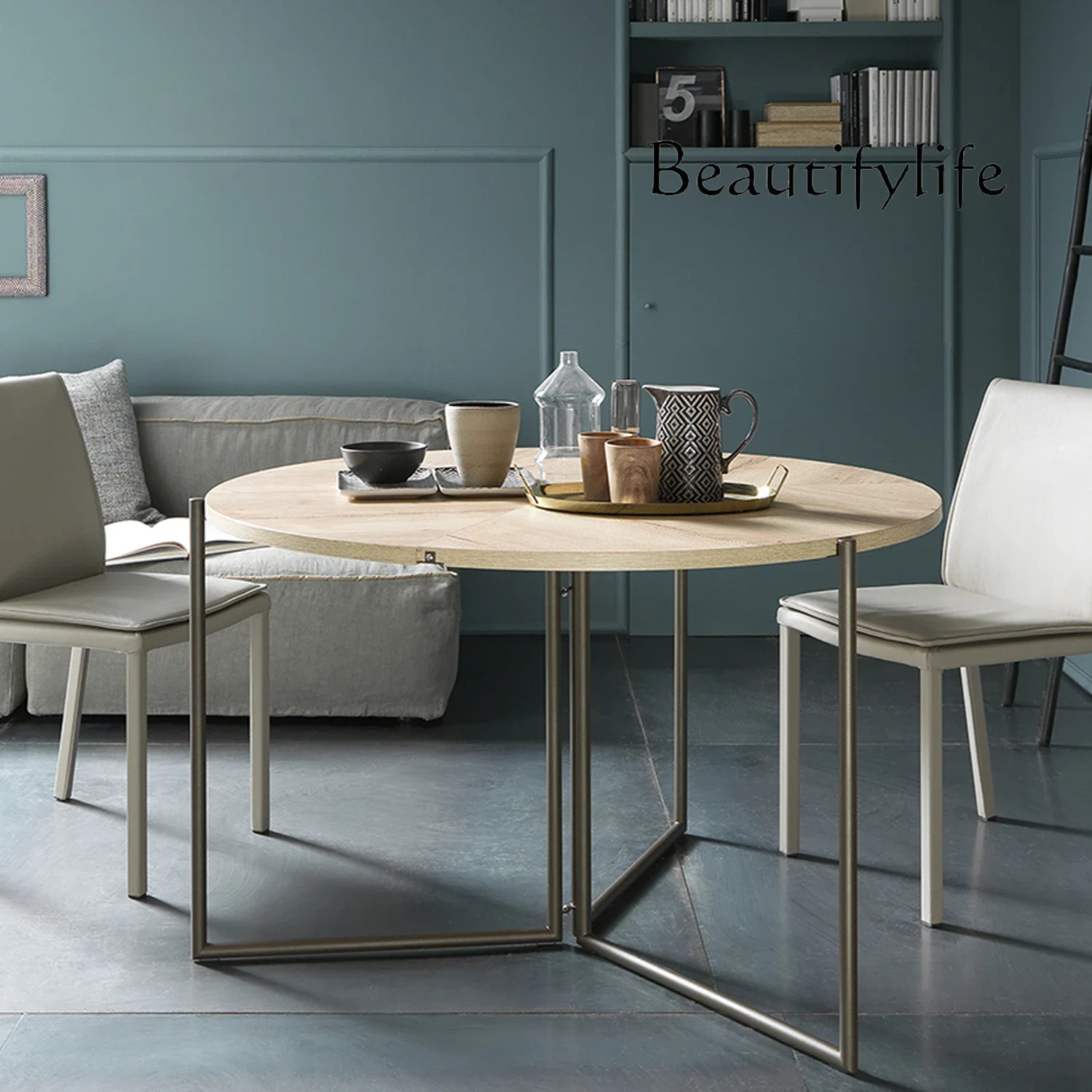 M Folding Round Dining Table Multi-functional Solid Wood Modern Simple Light Luxury Small Household Nordic Dining Table