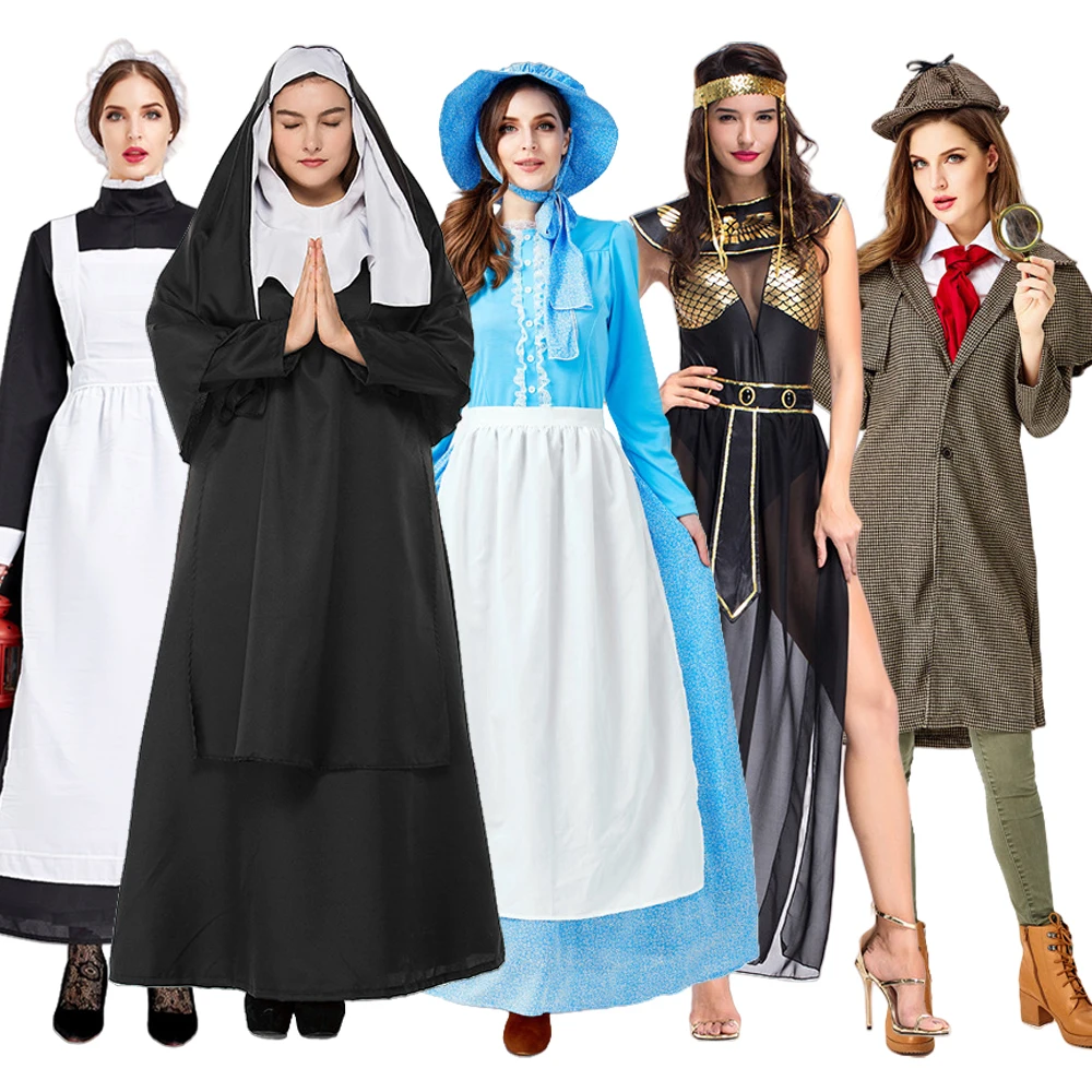 

loween Costume War Nurse Godd plus Size Nun Clothing Prairie erlo Holmes Costume Women's Faion Summer Polyester
