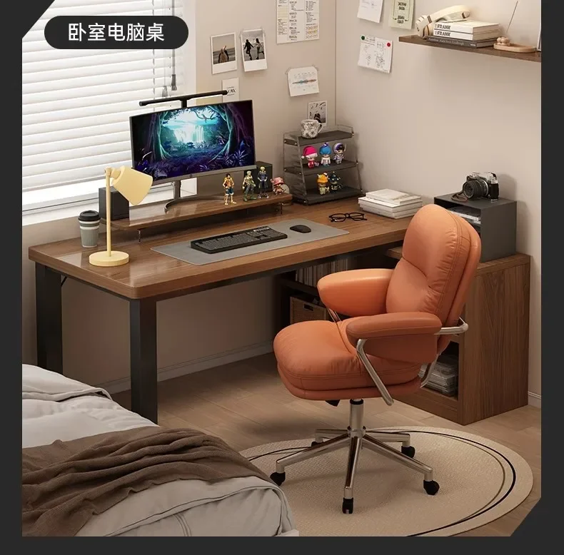 Double computer desk desktop e sports table L shaped bookshelf integrated side