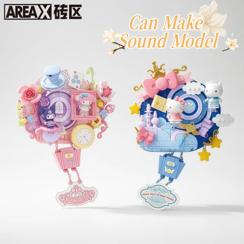 New AREAX Sanrio Hello Kitty Kuromi Building Blocks Cartoon Doorbell Assembly Toys Can Make Sound Model Decoration Holiday Gift