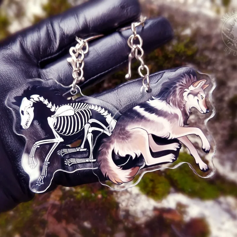Spooky Scary Wolf Skeleton Acrylic Keychain Vulture Culture Taxidermy Gifts Scary Skeleton Charms for Halloween