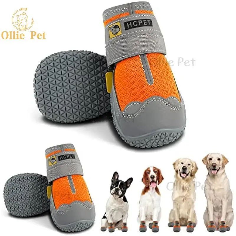 

4PCS Outdoor Dog Walking Shoes Waterproof Dog Boots Hot Pavement Snow Hiking Anti-slip Footwear Breathable for Medium Large Dog