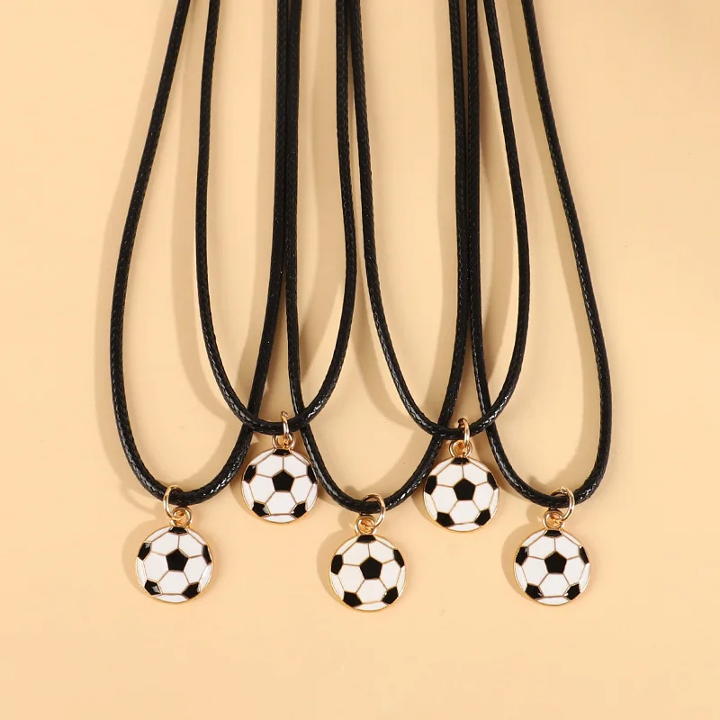 

Cute Soccer Ball Pendant Necklace Black Leather Cord Zinc Alloy Football Jewelry for Sports Fans Teens Birthday Party Favors