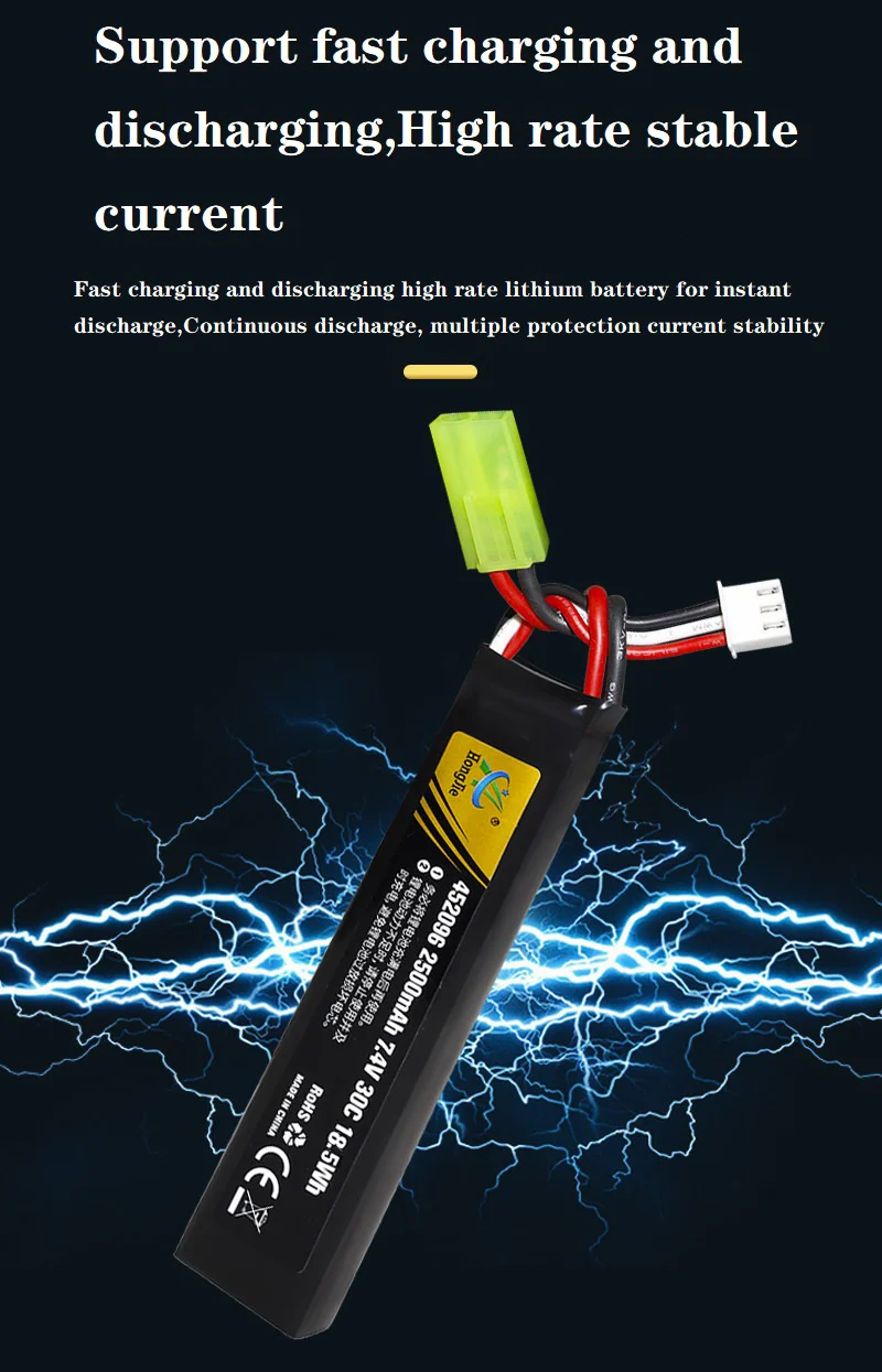 7,4V 2500mAh Lipo-Akku mit Split-Verbindung für Wasserpistolen, 2S 7,4V Akku für Mini-Airsoft-BB-Luftpistolen, Elektrische Spielzeugwaffen-Teile – Detail 8