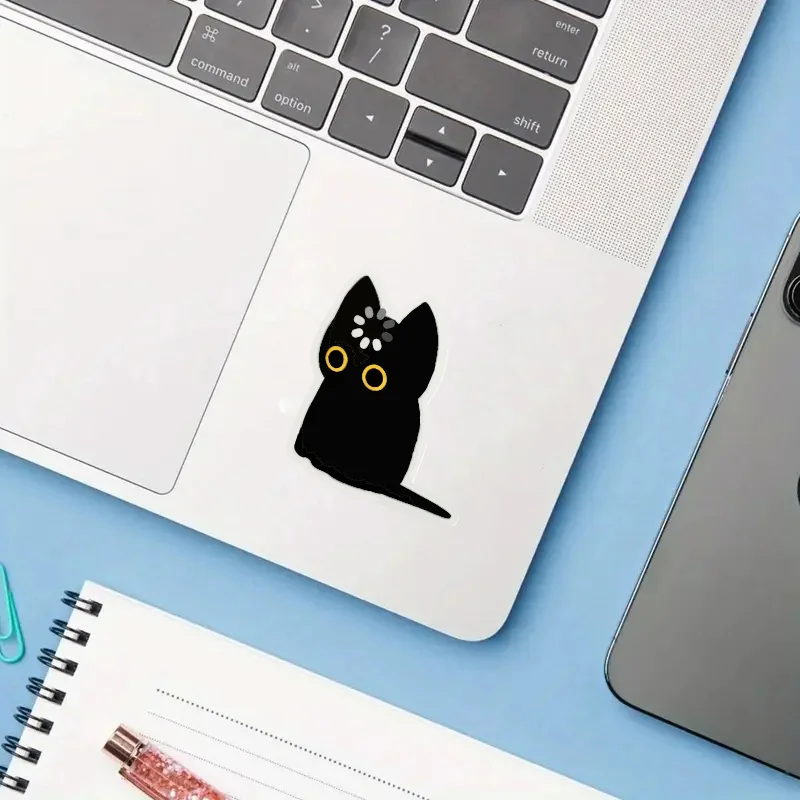 4PCS/SET  Cute Black Cat Sticker Yellow Eyes Pattern Adhesive Decal for Laptop Phone Car Decorative Waterproof