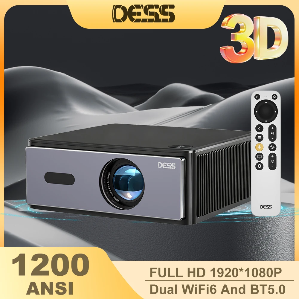 

DESS 1080P Native Projector Electronic Focus Keystone Correction Voice Control Smart Home Theater Outdoor Portable Projector BT5