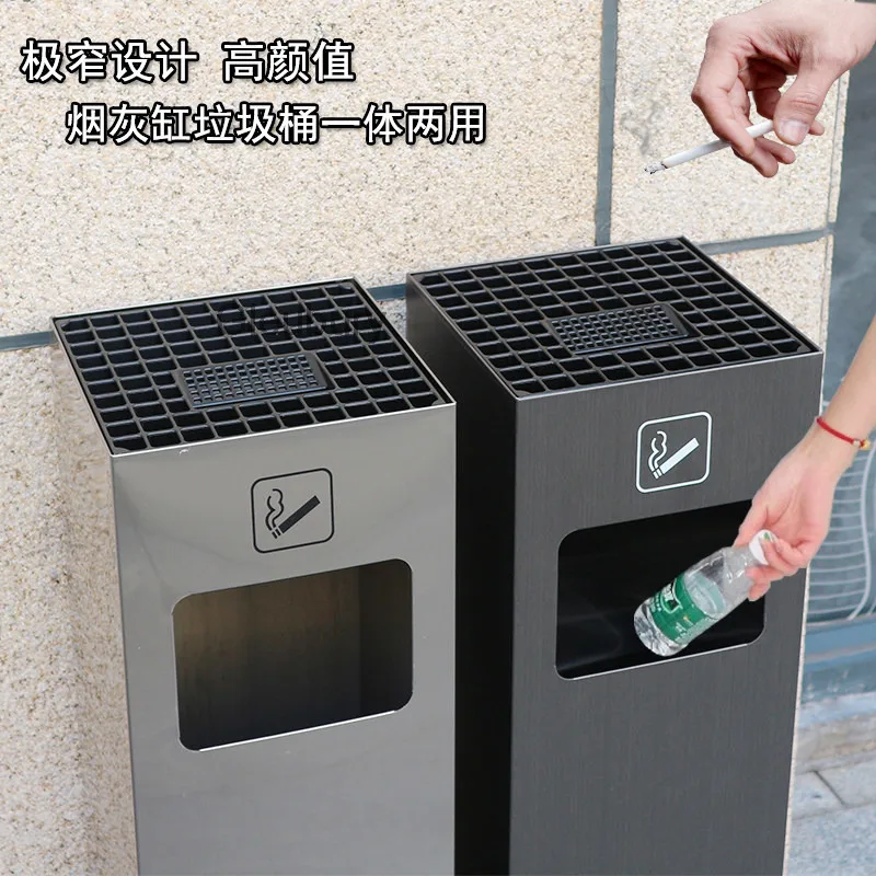 Stainless Steel Trash Can with Ashtray for Hotel Lobby Elevator Entrance, Vertical Cigarette Butt Extinguisher, Luxury Large