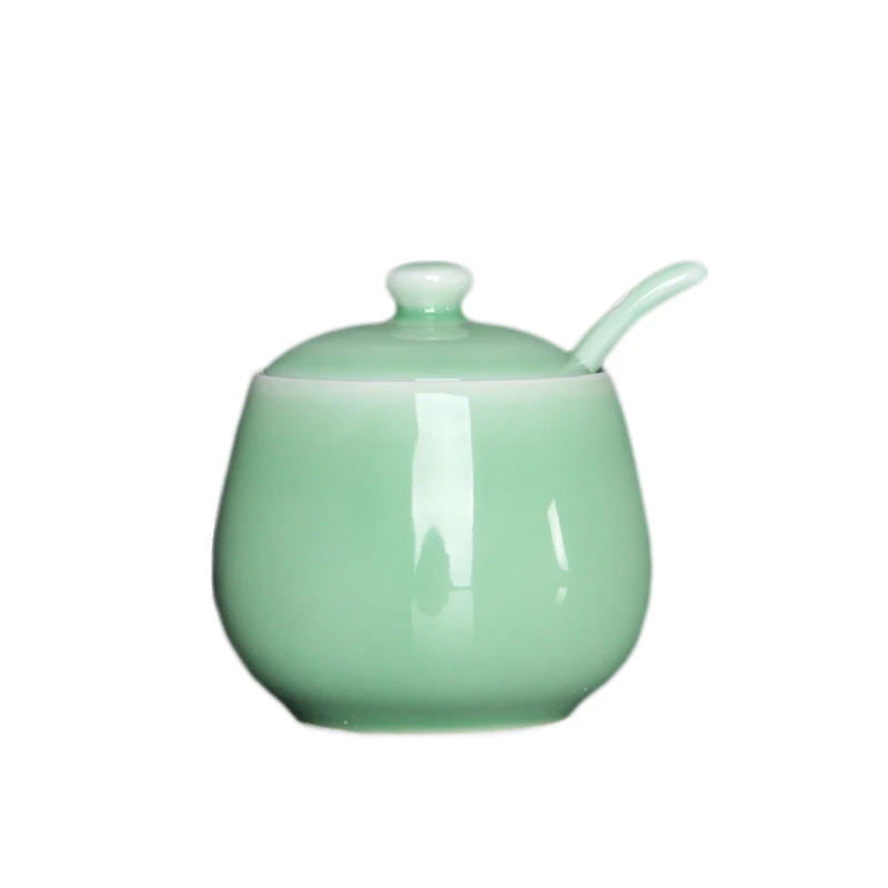 Банка для хранения, керамическая однотонная сумка подглазурного цвета, герметичная крышка, бутылка большой емкости с маленькой ложкой, бытовые кухонные принадлежности