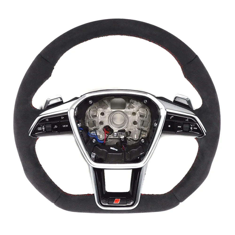 For Audi A6 C8 Heated Multifunction Steering Wheel Red Stitching RS/ S Logo Paddles Accessories