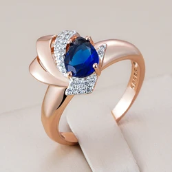 Kinel Fashion Blue Natural Zircon Ring for Women Unique 585 Rose Gold Silver Color Mix Ethnic Wedding Crystal Vintage Jewelry Gi