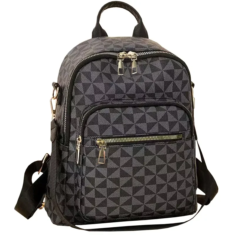 Women's Geometric Triangle Print Backpack, Multi-Pocket Casual Convertible Daypack with Top Handle, Lightweight Shoulder Crossbody Bag for Work Travel School Daily Use
