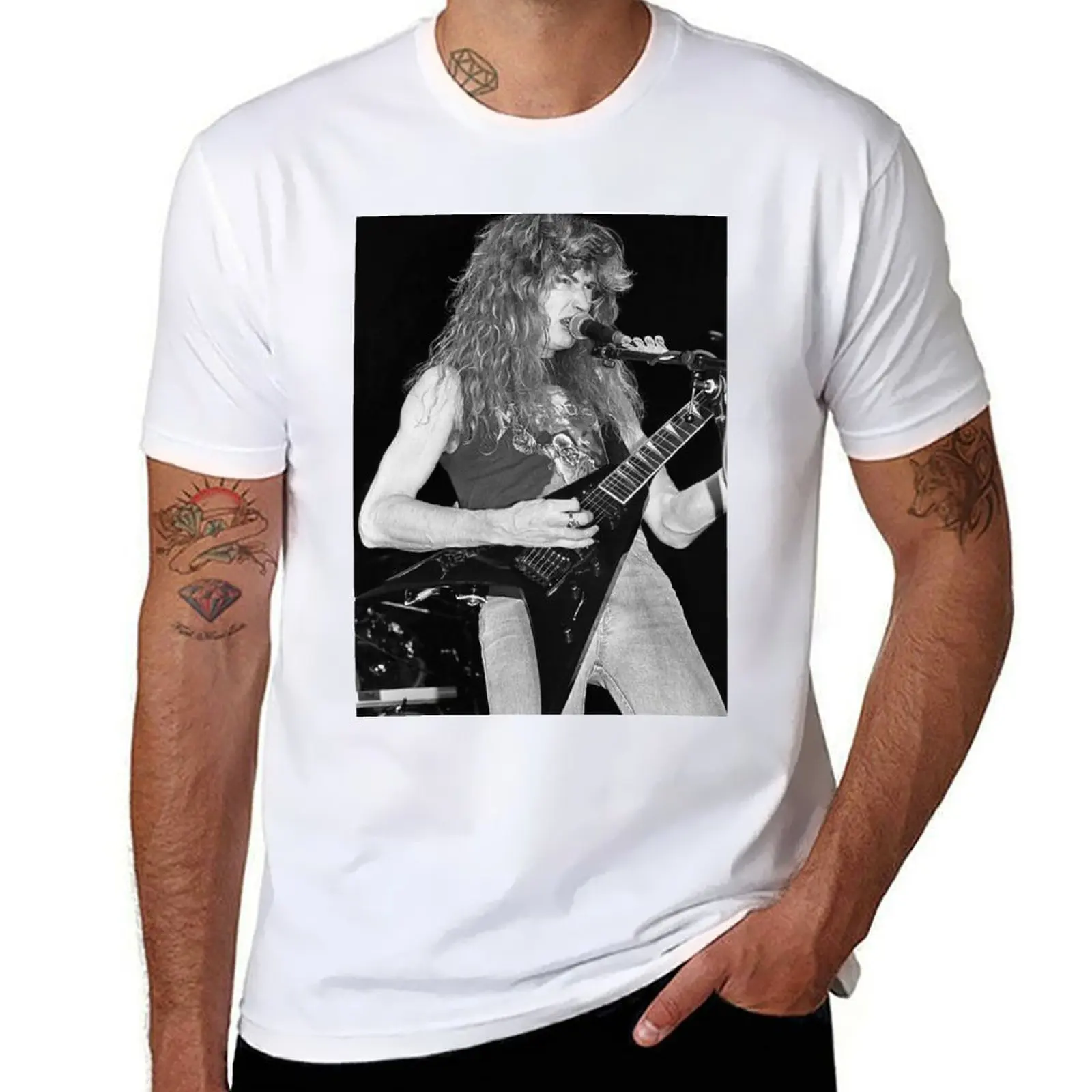 Camiseta de fotografía de Dave Mustaine BW, Camiseta de algodón, camisetas 100%, Camiseta de algodón 100%