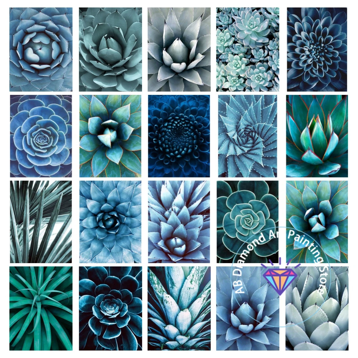 

Blue green succulent plant AB diamond painting kit 5D DIY diamond embroidery cross stitch handmade art gift home decoration