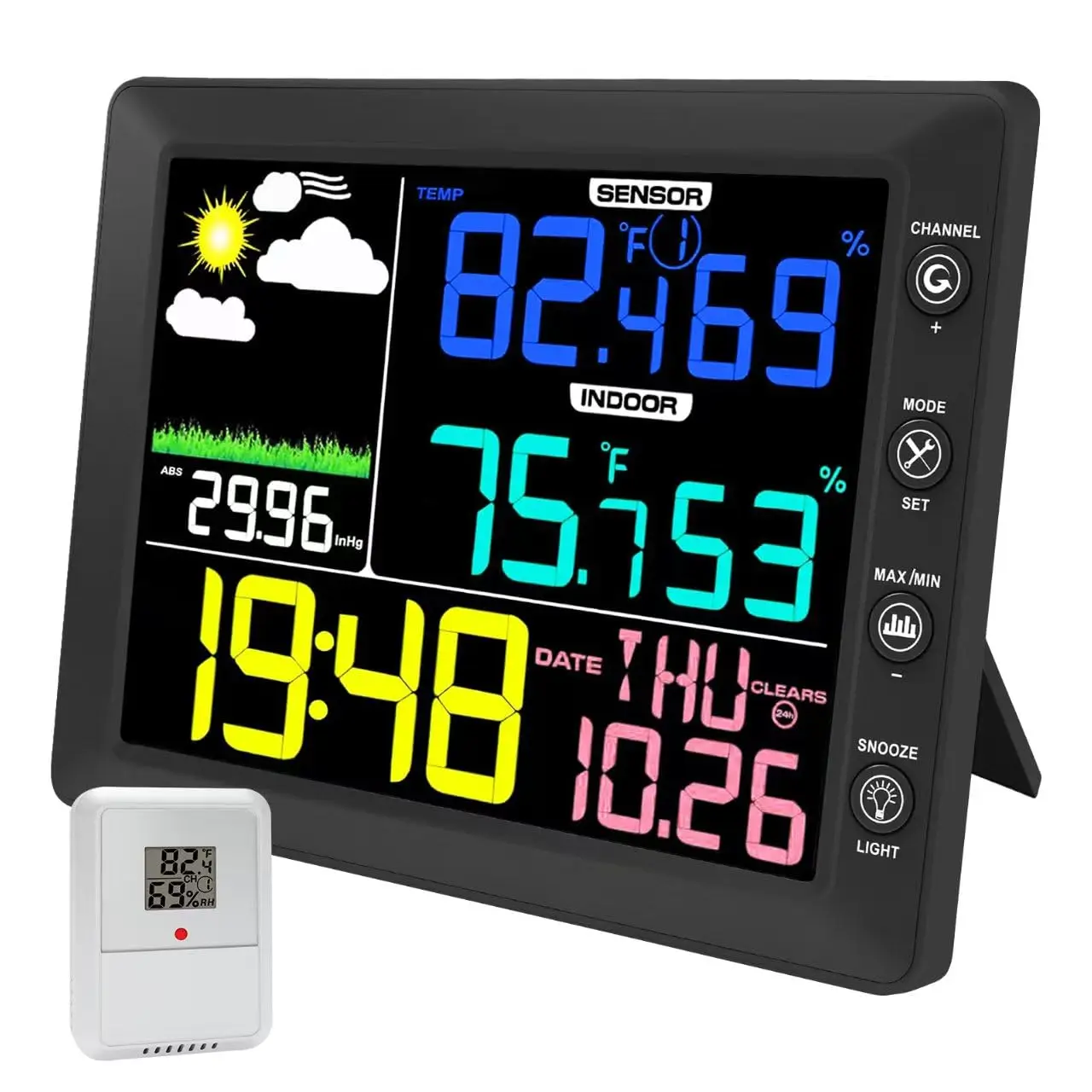 Wireless Weather Station with Outdoor Sensor 8.3'' Color Display Digital Thermometer Hygrometer 3-in-1 Sensors  for Home Garden