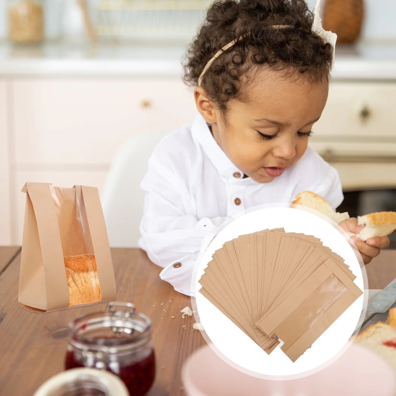 

50Pcs Kraft Paper Bread Bags Bake Toast Storage Wraps Candy Cookie Gift Packing Pouches Kraft Paper Bread Bags