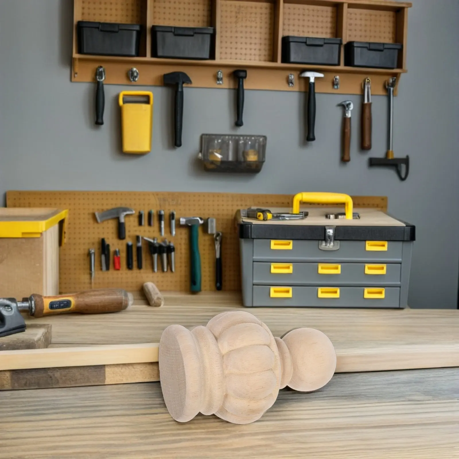 หัวเสาไม้แกะสลักรูปสับปะรด สำหรับตกแต่งบันได งาน DIY ขนาด 4.72x2.75x2.75 นิ้ว แบบยังไม่เคลือบสี