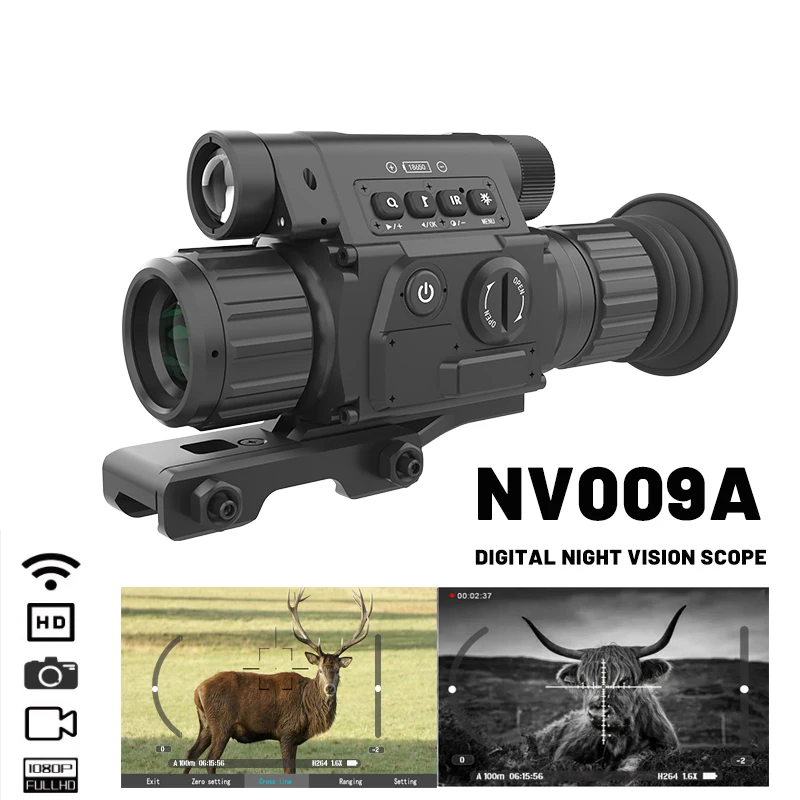 Imagem -03 - Digital Infrared Night Vision Rifle Scope Nv009a Lrf 200m Alcance Mirar Vistas Clip on Picatiny Montagens Balístico para Óptica Caça