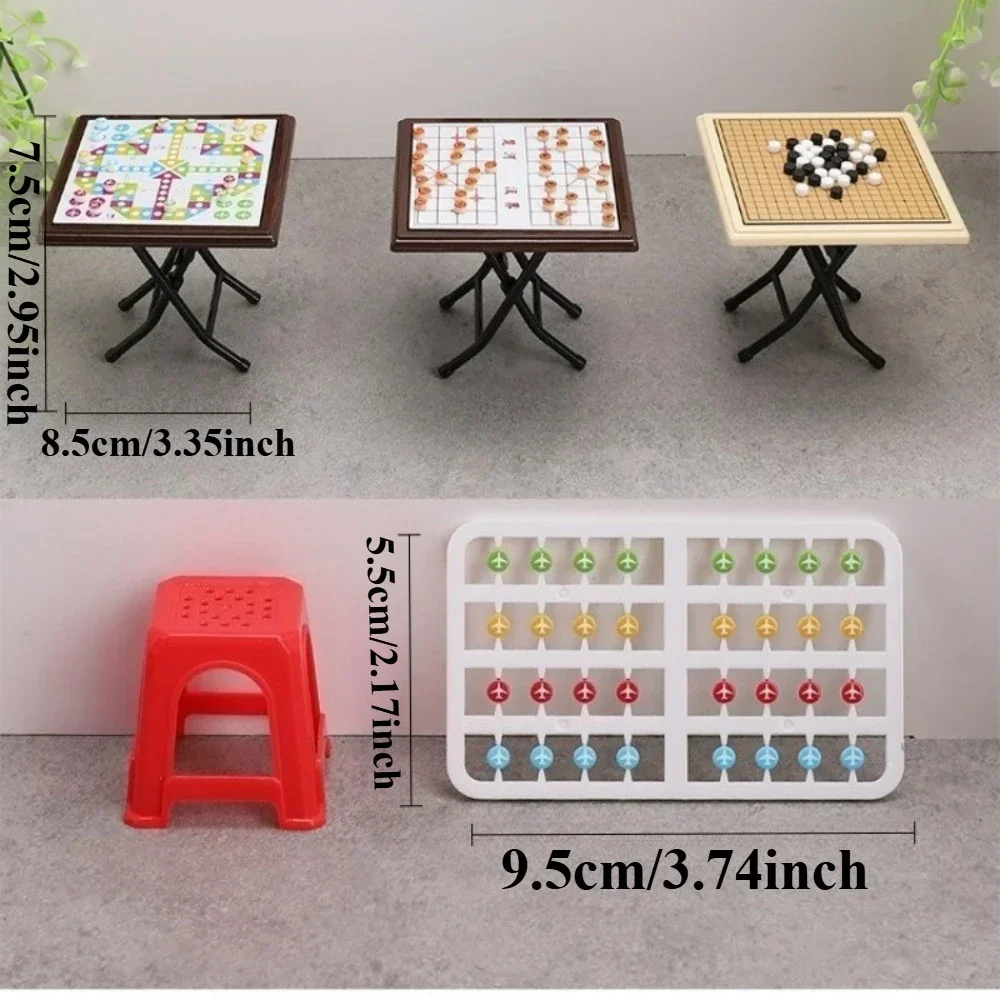 1:12 Scale Miniature Dollhouse Chinese Chess/Go/Reversi Board Game Set Realistic Tabletop Strategy Game Accessories Gift