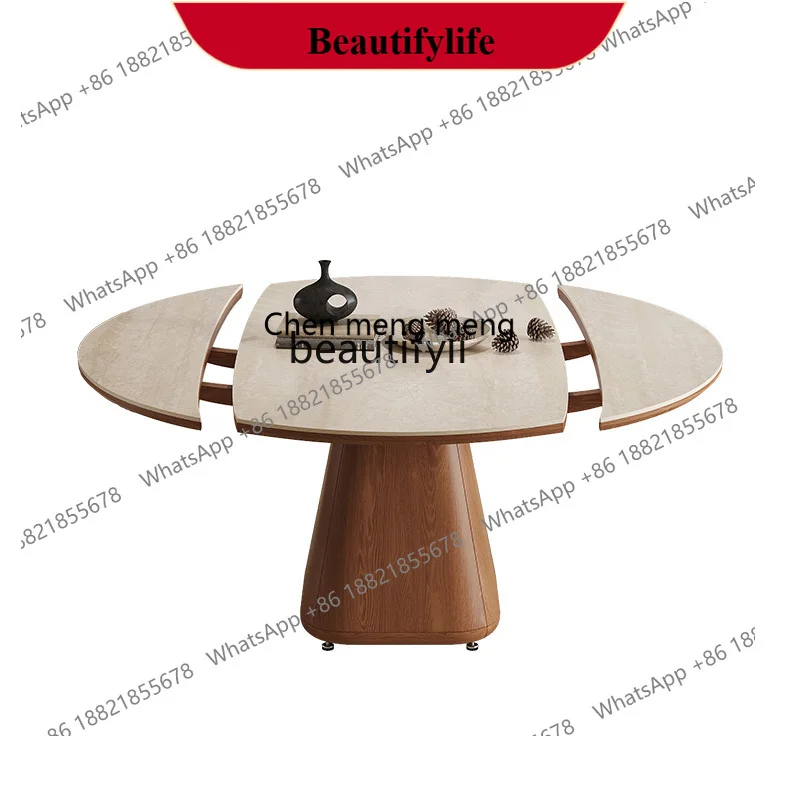 

z183 French rock slab retractable dining table with built-in turntable induction cooker household square table