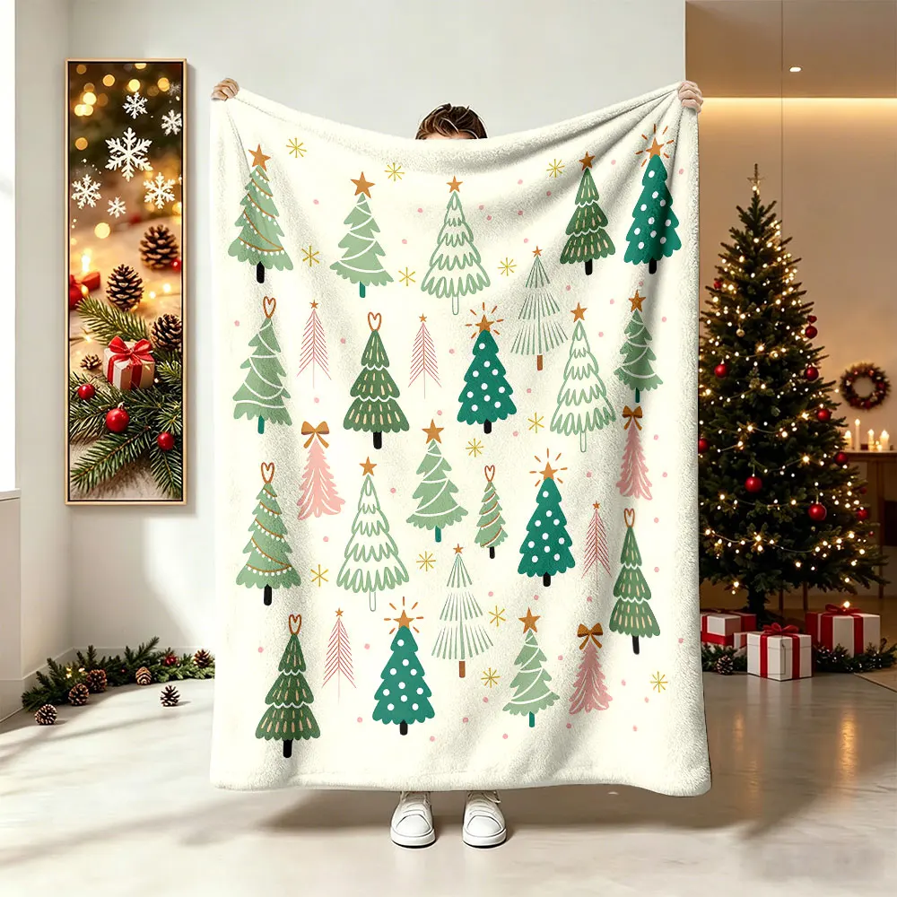 Colorful Hand-Painted Christmas Tree Flannel Blanket Super Soft Comfortable Sofa Leisure Blanket Lightweight Nap Blanket Warm