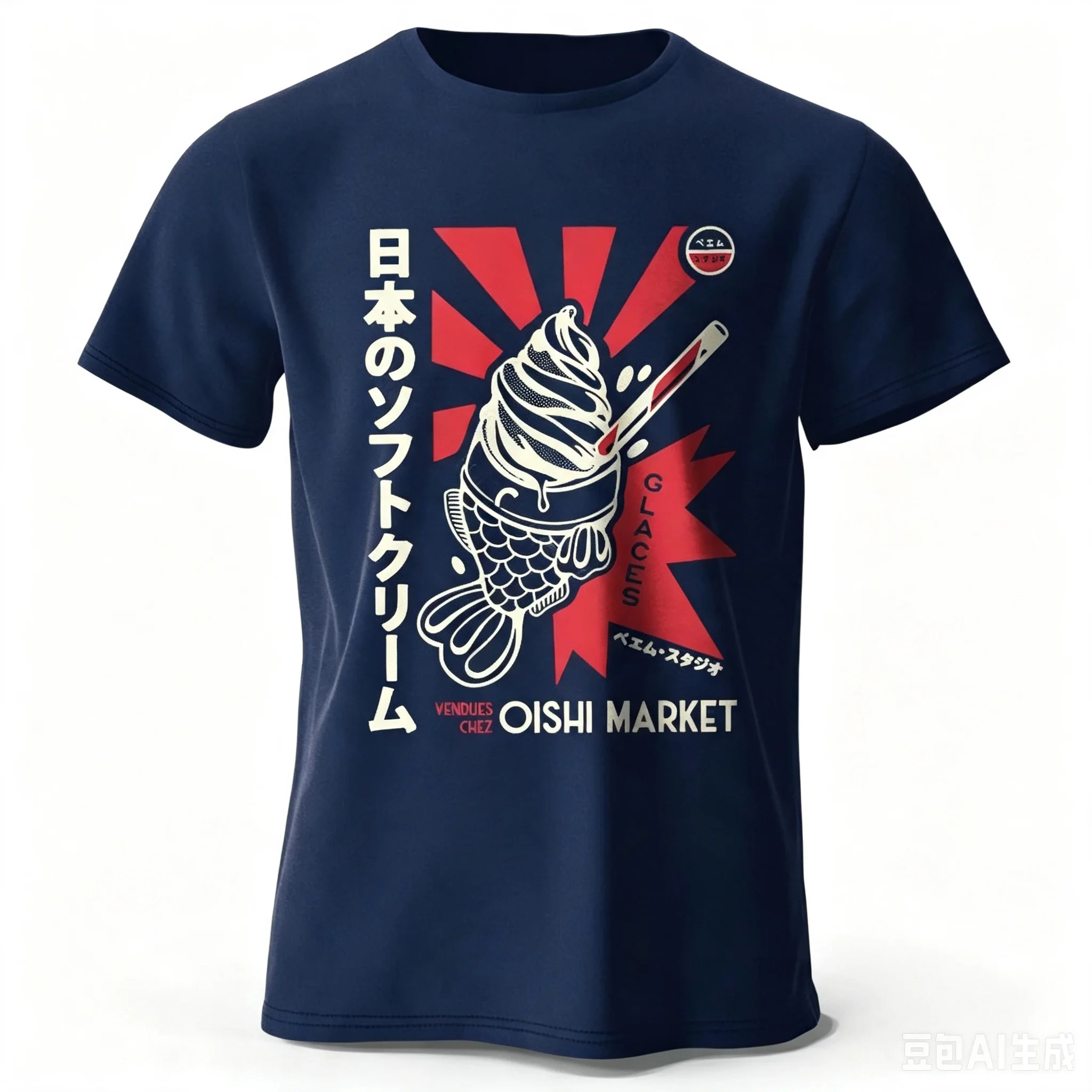 Japanese Foodie Print 100% Cotton T-Shirt, Soft & Breathable Round Neck Short Sleeve Tee, Unisex Cute & Cultural Style