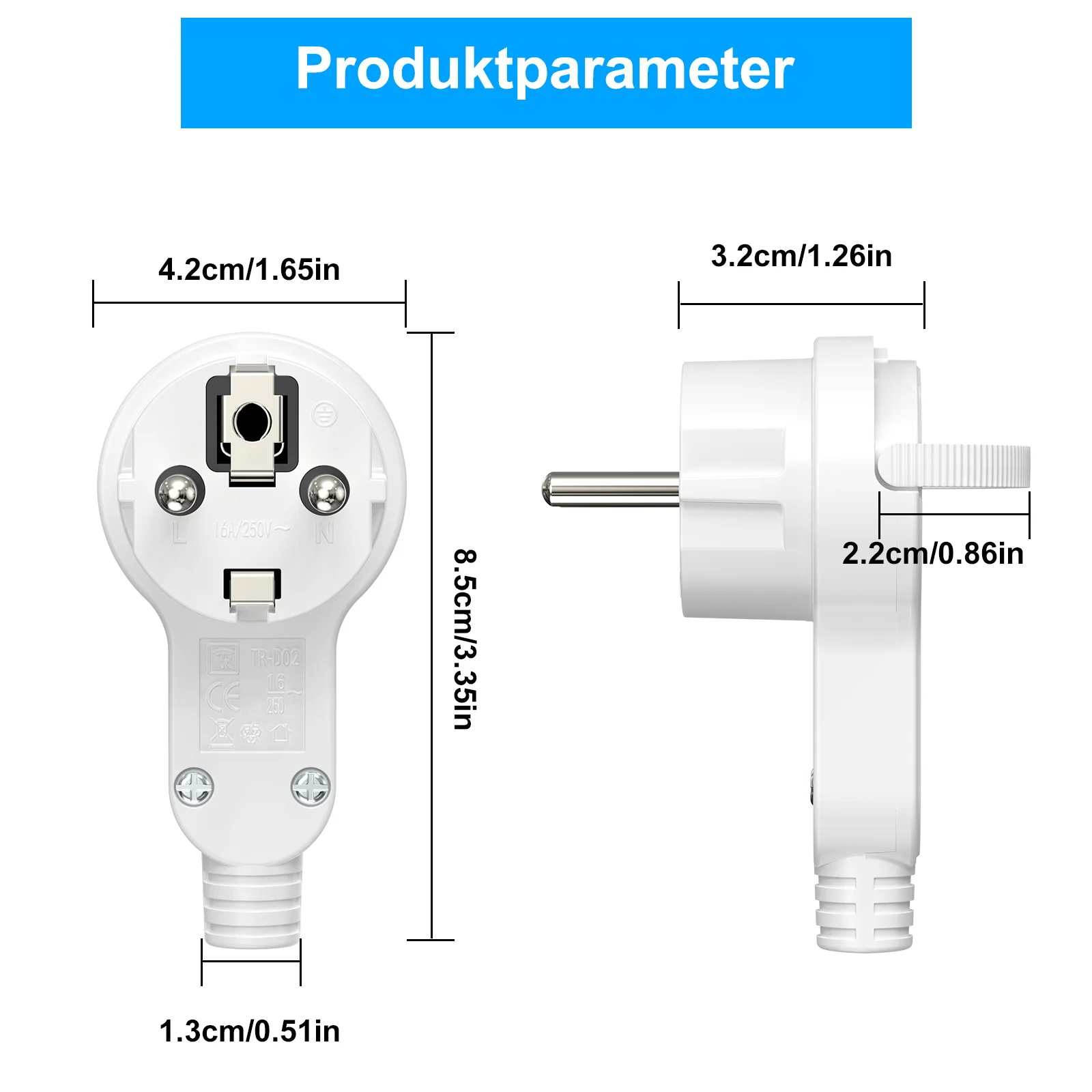 قابس زاوية Schuko مع اتصال أرضي، 250 فولت، 16 أمبير، قابس مسطح مع قبضة قابلة للطي وحماية مدببة الجهد، 3 قطع #2