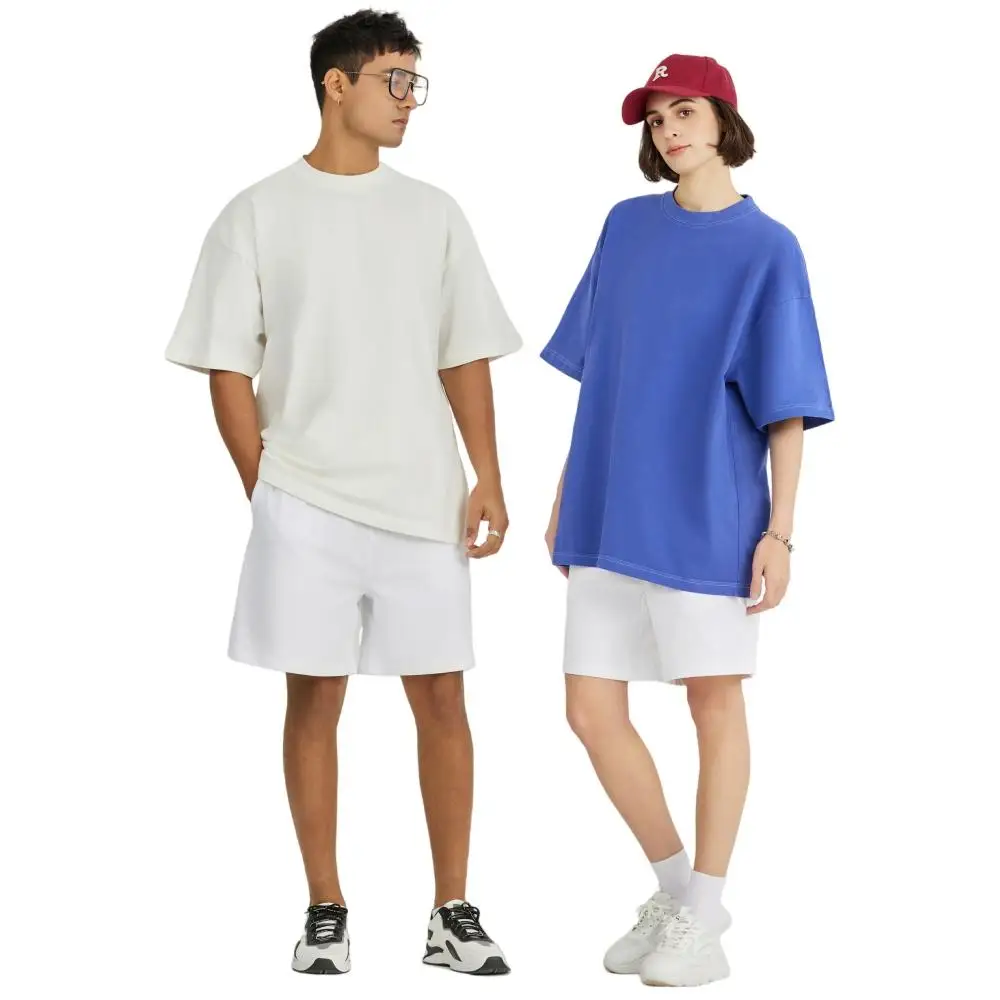 

320GSM Man Oversized 100% Cotton Batik Washed T-shirts Retro High Street Plain Knitted Vintage Top Loose Fit Heavy Tops Unisex