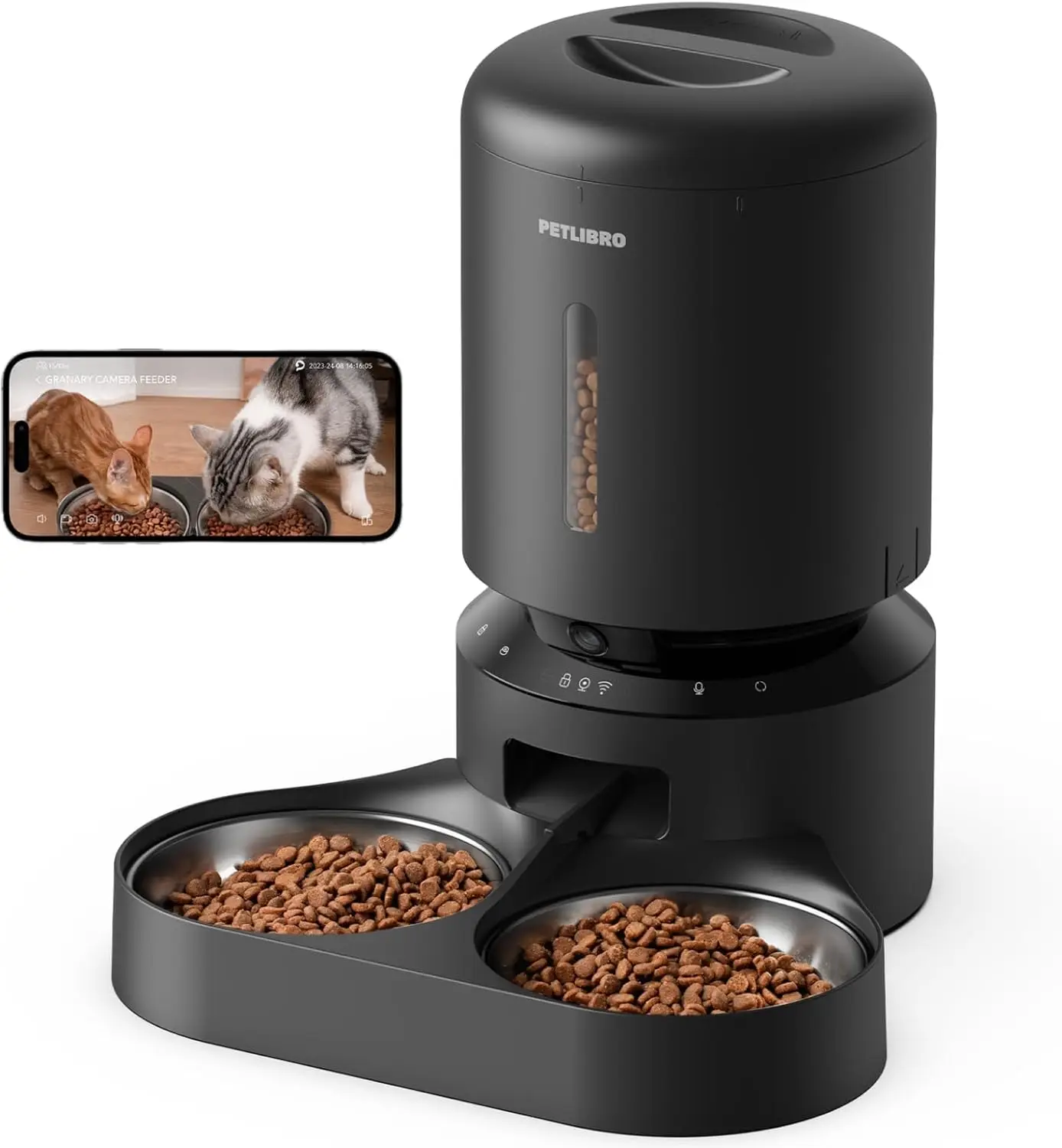 

Automatic Pet Feeder with Camera, 1080P HD Video & Night Vision, 5G WiFi, Two-Way Audio for Cats and Dogs, Dual Tray