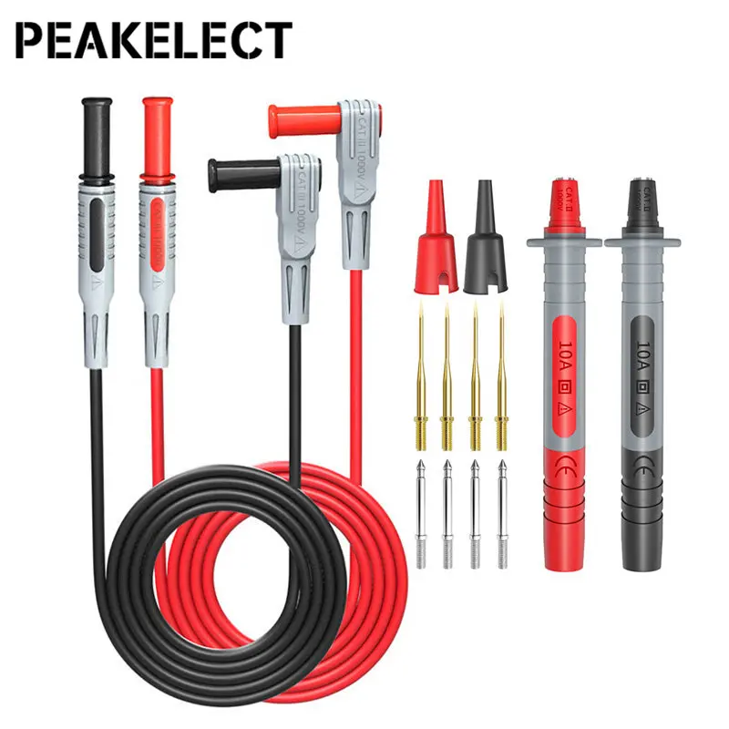 Peakelect P1300A 4mm Banana Plug Multimeter Test Leads Kit with Relaceable Test Probes 8pcs Sharp 1mm/2mm Test Needles Pins