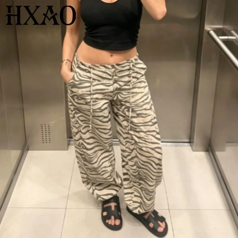 HXAO Tierprint Baggy Hosen Damen Sommer 2026 Vintage High-Waist Loose Lace-Up Weite Hosen Streetwear Hosen – Detail 3