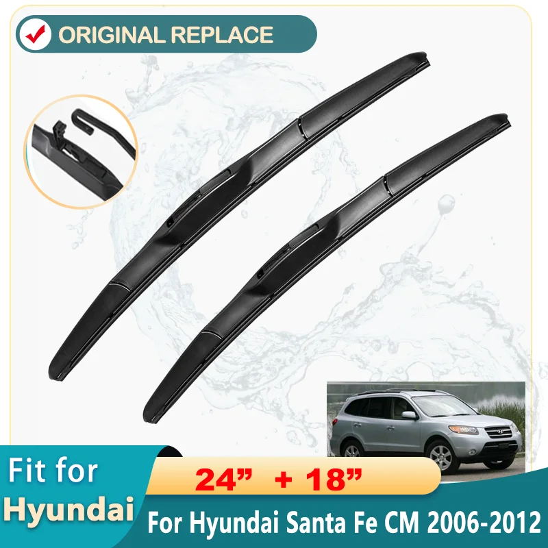 For Hyundai Santa Fe CM 2006-2012 Car Front Rear Wiper Blades Soft Rubber Windscreen Wipers Auto Windshield 24\