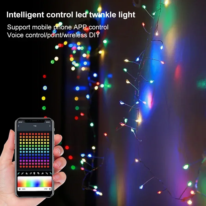 Lumière LED intelligente à distance RVB, lumières de pétard, lumières dégradées, musique de contrôle d'application, décor de porte de maison, décor du nouvel an, IP65