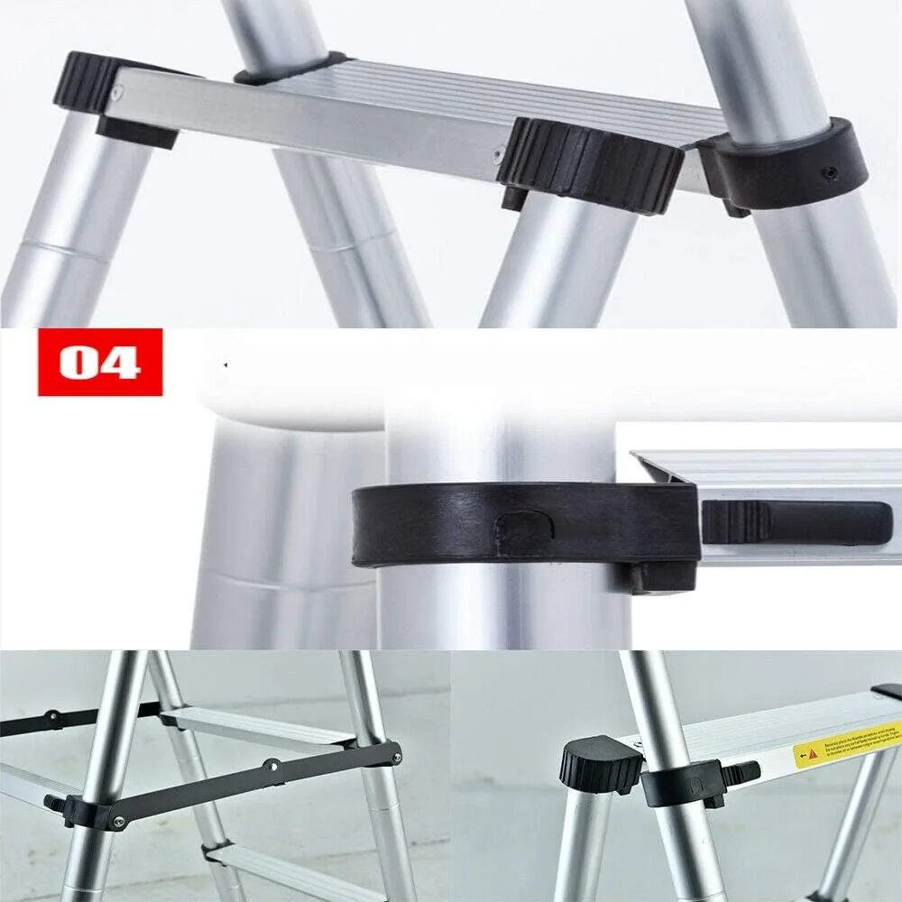 سلم متعرج خفيف الوزن بطول 5.34 قدم مع أقدام مطاطية وتمديد 5+6 خطوات لضبط الارتفاع #5