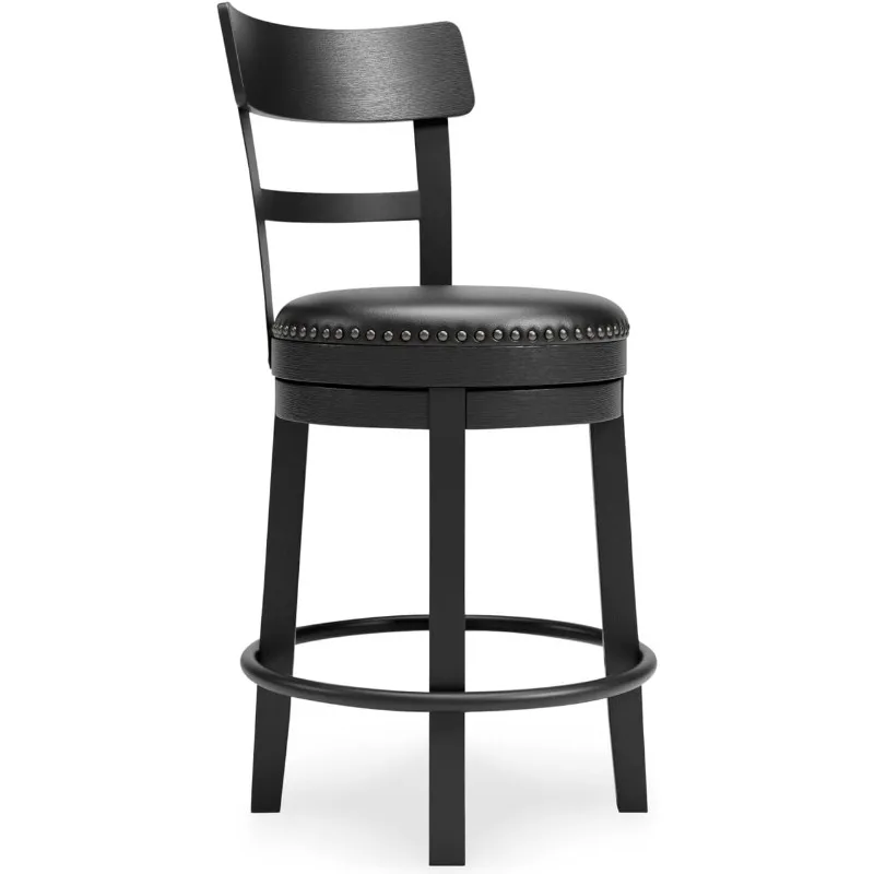 

24.38" Faux Leather Pub Height Swivel Barstool, Black