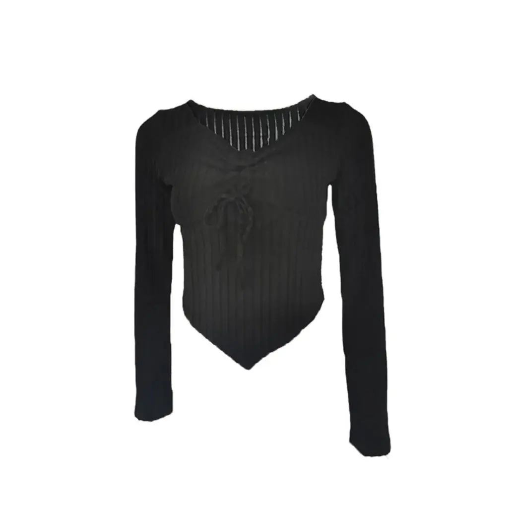 

Женская тонкая футболка с v-образным вырезом, однотонная, повседневная, с рукавами-колокольчиками, популярный топ в европейском и американском стиле для женщин, экспорт